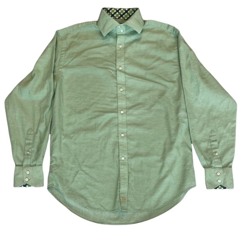 Thomas Dean Green Checkered Long Sleeve Button Up Shirt Size Medium